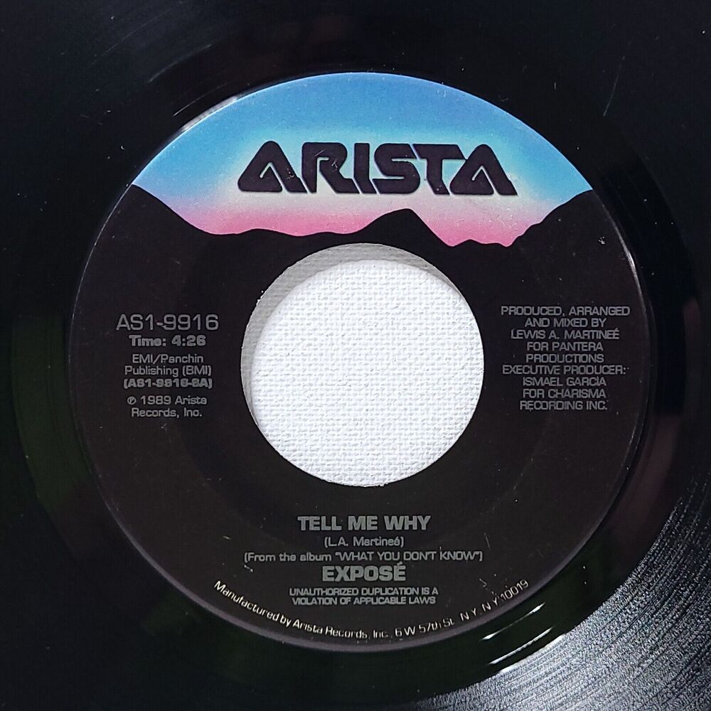 Expose 45 Tell Me Why / Let Me Down Easy on Arista VG Freestyle House